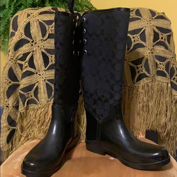 Coach Black Monogram Rain Boots